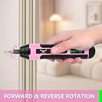 JENABOM Tournevis électrique rose sans fil, 3.6V Tournevis rechargeable, 5N.m Max Torque, 4-Gear Torque, LED Lumière, 105PCS,Ensemble d'alimentation électrique portable, pour les femmes à domicile DIY