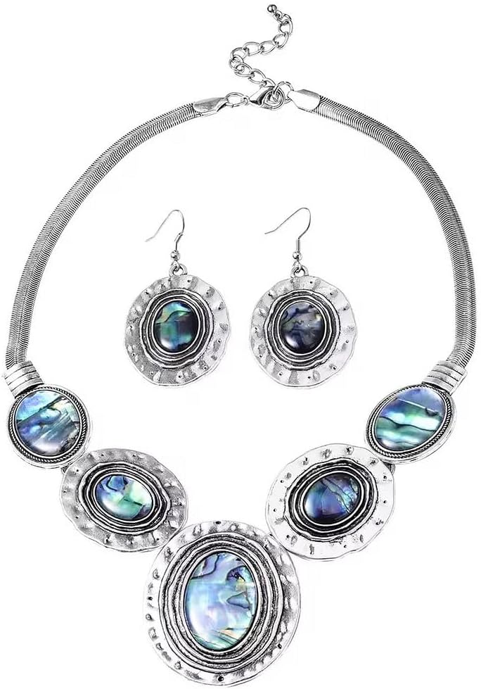 SHOP LC DELIVERING JOY Abalone Shell Necklace and Earring Sets for Women - Genuine Handmade Boho Costume Jewelry - Natural Abalone Jewelry in Stainless Steel Birthday Christmas Gifts for Women
