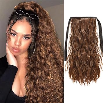 PARAHAIR Light Brown Wavy Ponytail Extension for Women 16Inch 100g Clip in Ponytail Extension Natural Hairpiece Curly Wavy Ponytail #6 Light Brown