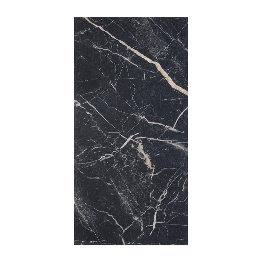 INMOZATA Self Adhesive PVC Stone Effect Floor Tiles,Peel & Stick Planks,2mm UV Vinyl Flooring,0.07mm Wear Layer,Waterproof DIY,28Pcs 5㎡ Coverage,Black Gold Marble