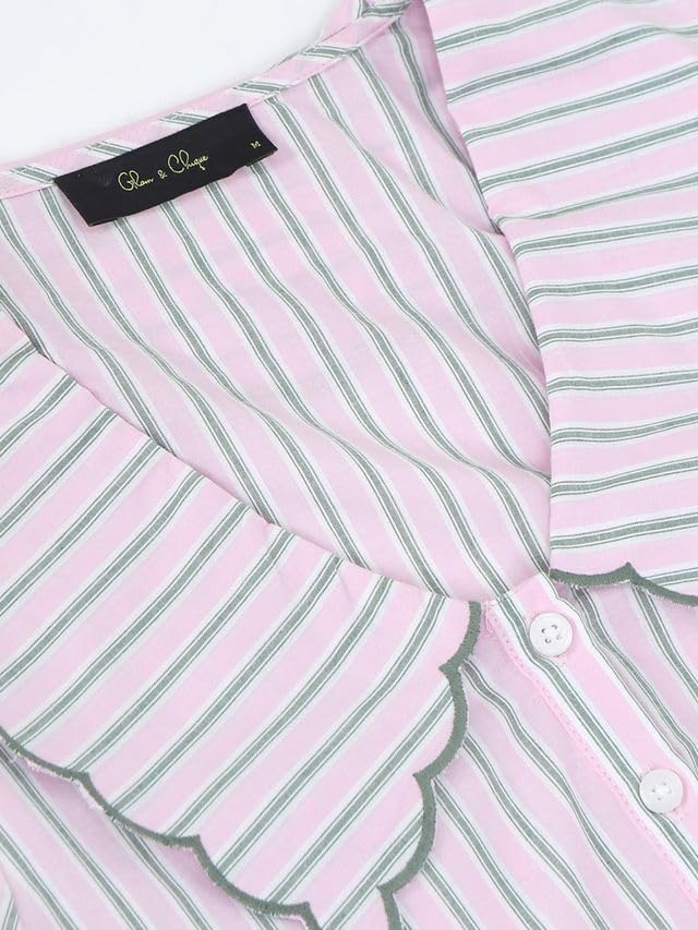 Image of Glam & Chique Women's Cotton Shirt with Scalloped Collar & Puff Sleeves XS- XL
