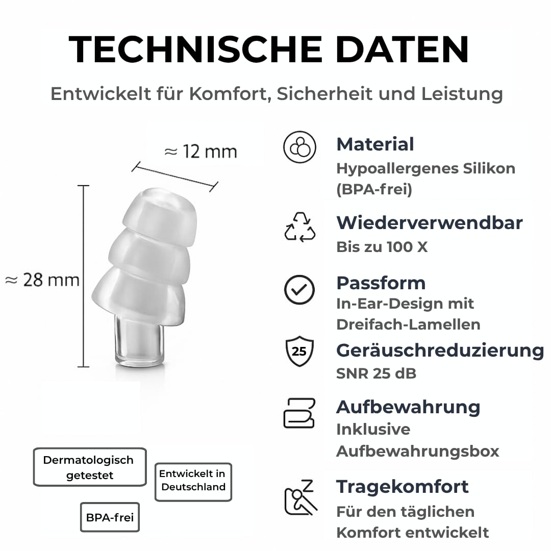 Rooth C&P Ohrstöpsel zum Schlafen – Anti-Schnarch-Silikon-Ohrstöpsel – 25 dB Lärmminderung – Bequemer Tag & Nacht – Einfaches Einsetzen & Entfernen – 100X wiederverwendbar- BOLLSEN Gehörschutz