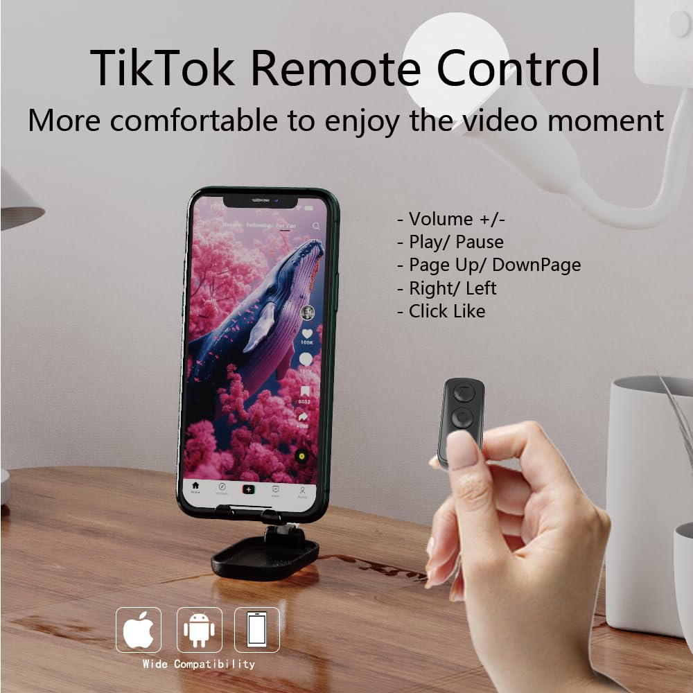 Tiktok and Kindle app Scrolling Ring Smart Remote Control Ring for TikTok Page Turner for Kindle App, Bluetooth Control Video Recording, iPhone, iPad, iOS, Android - Black (Black)