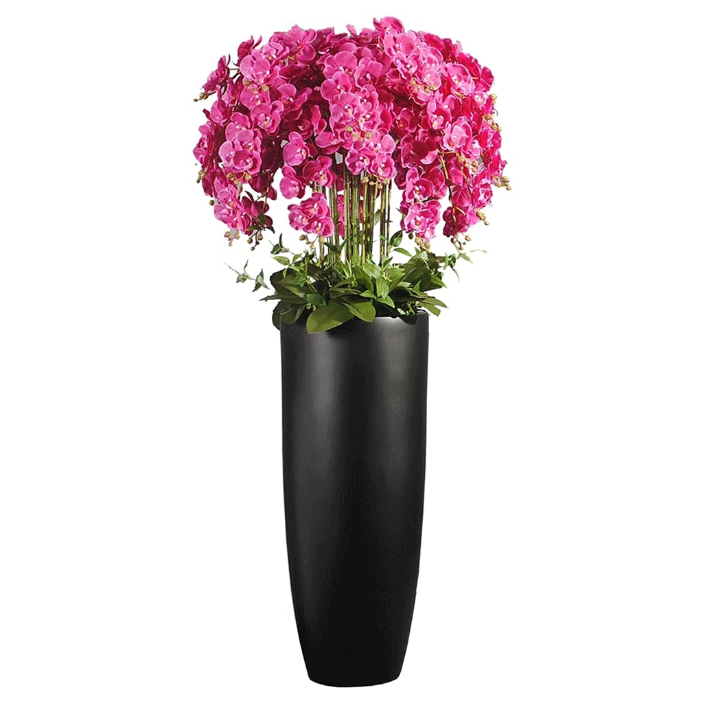 HRTC Ramo de arreglo de Flores de Phalaenopsis Artificiales Grandes con jarrón Negro, decoración de Flores Artificiales, orquídeas de imitación para Interiores