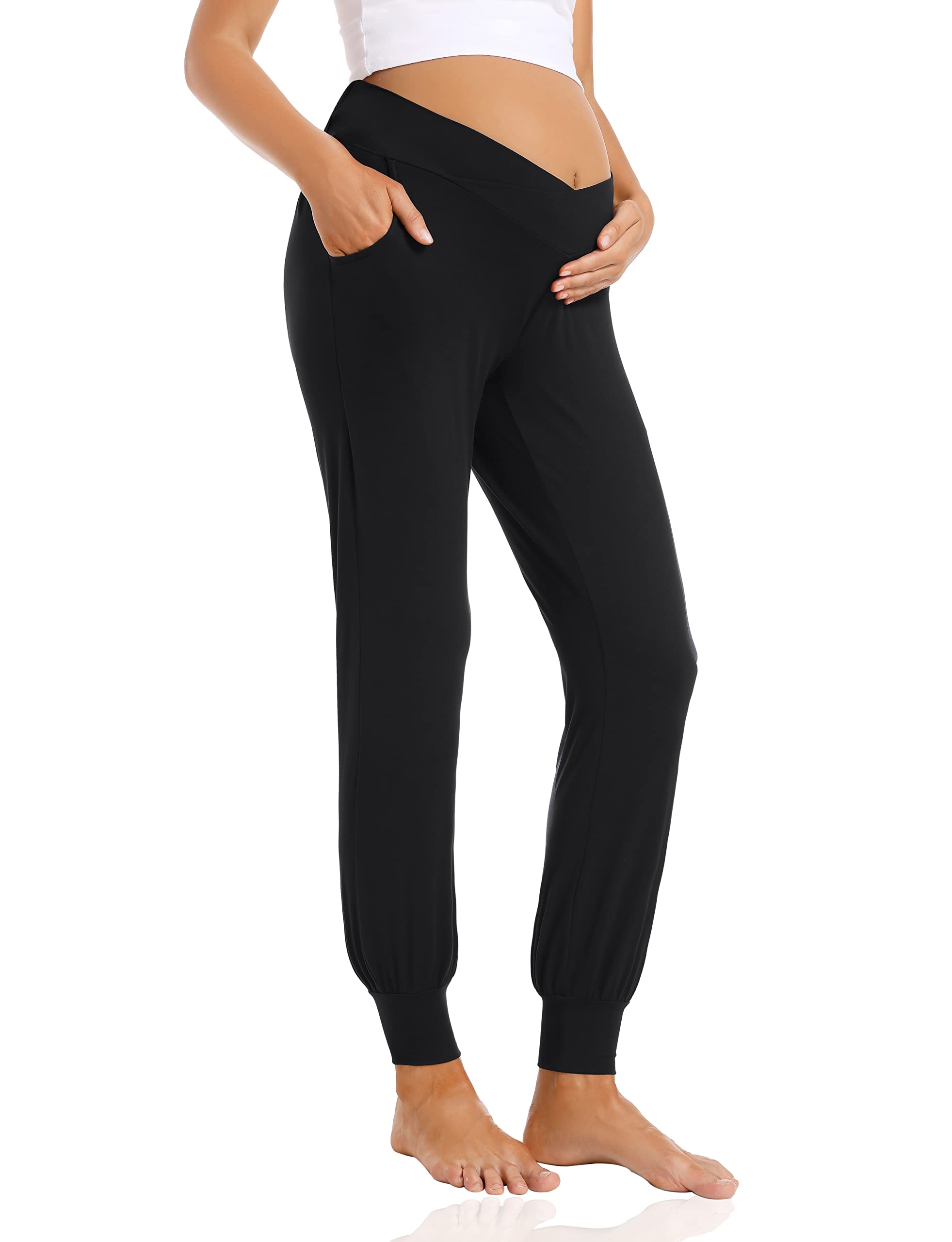 Foucome Pantalon de jogging de maternité confortable et extensible pour femme