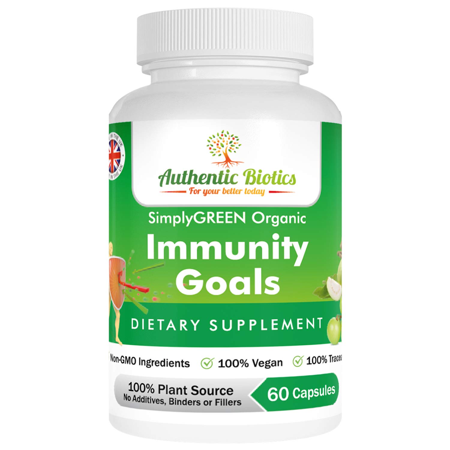 Authentic Biotics60 Organic Immunity Support Vitamins, Ashwagandha Capsules With Vitamin C and Zinc, Multivitamins & Minerals, 100% Natural, Plant Based, Vegan, & Kosher For Women and Men