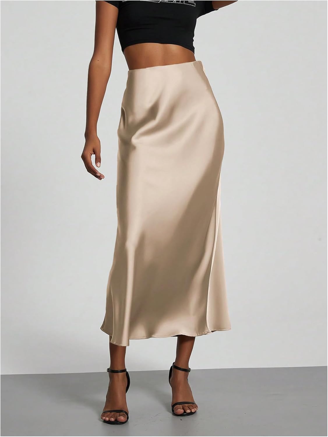 SHENHE Women's Satin Maxi Skirts High Waisted A Line Long Skirts Elegant Office Skirts