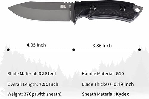 Miniatura 2 de KHU Cuchillo de hoja fija táctico, cuchillo de caza supervivencia D2 mango de acero G10, accesorios de campamento de caza al aire libre con funda