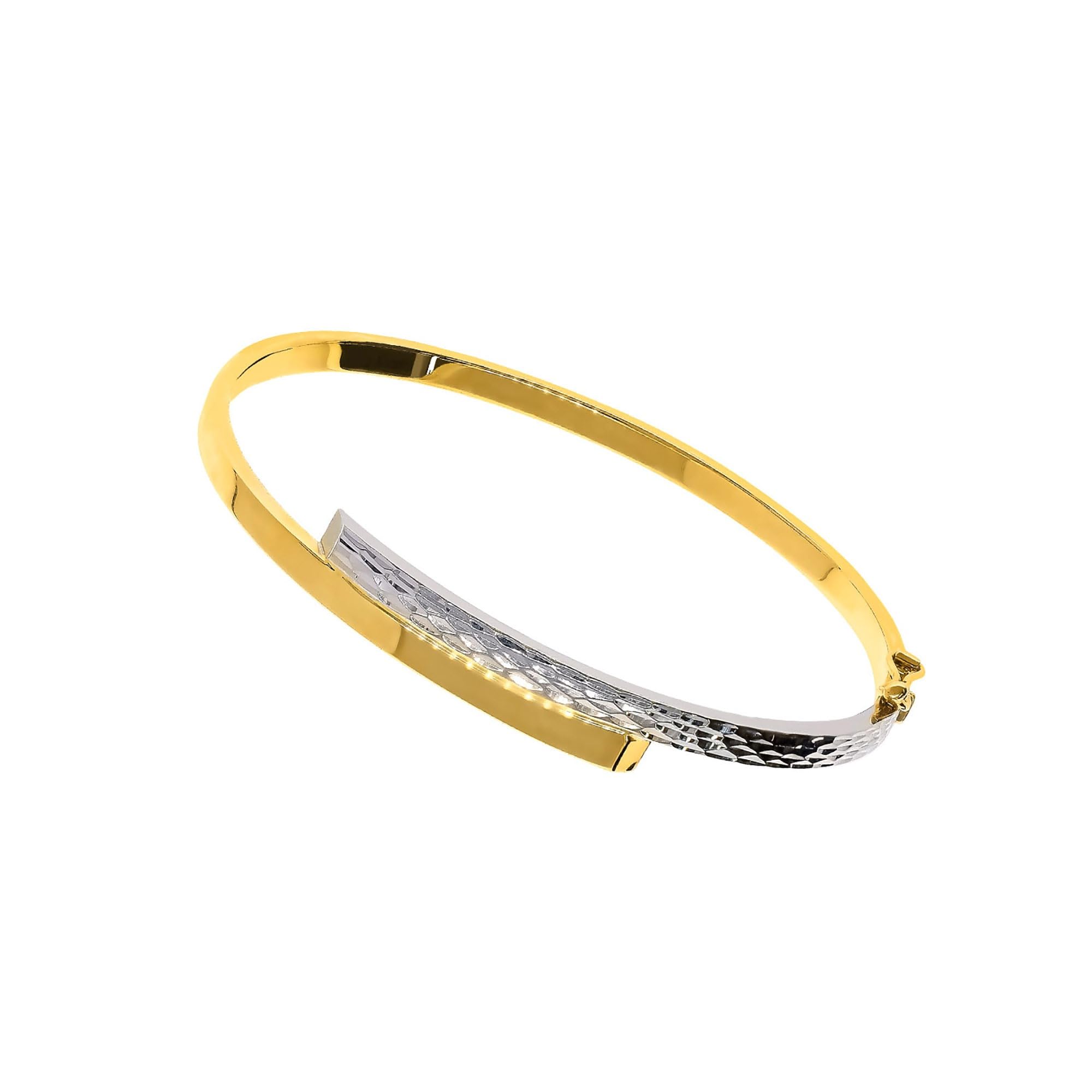 Lucchetta for Women - 14ct White Yellow Gold Bracelet with Engraving, Bicolor Gold Bangle, 7" - Made in Italy Certified