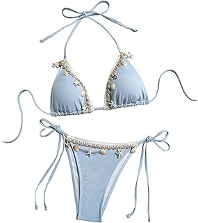 Traje de baño femenino con correa ajustable, diseño dividido, con dije de mar, decoración de concha para mujer y niña