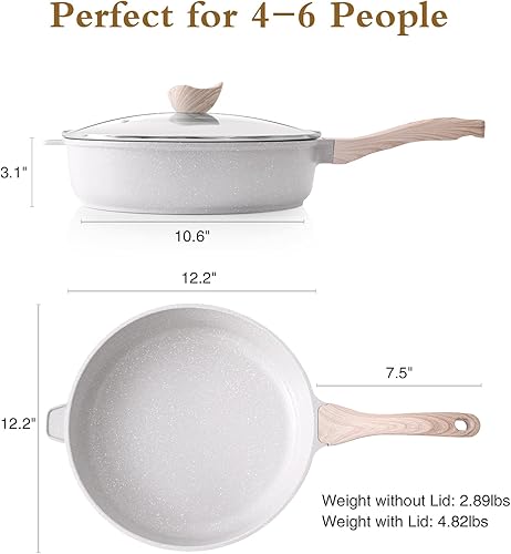 Miniatura 6 de Kordisen Sartén profunda de cerámica antiadherente, sartén grande no tóxica de 12 pulgadas con tapa, olla jumbo saludable de 5 cuartos de galón,
