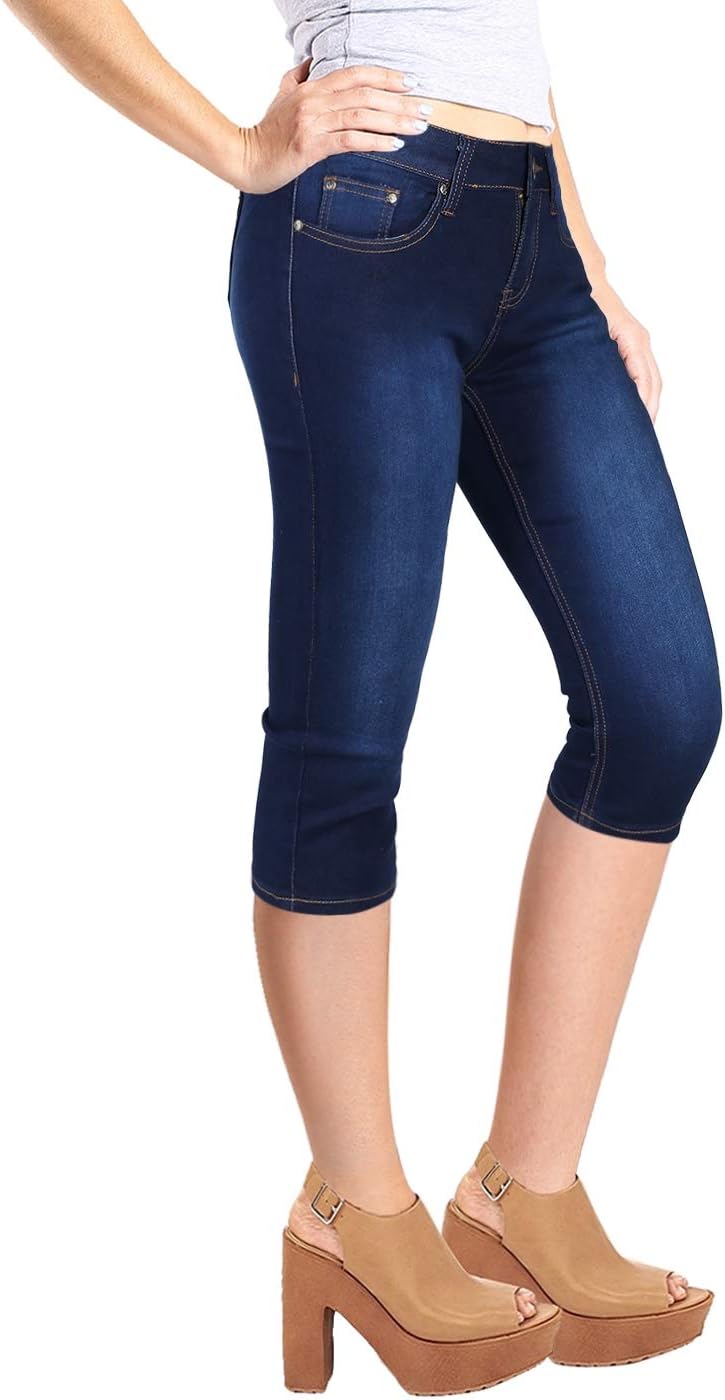 2LUV Women's Stretchy 5 Pocket Skinny Mid Rise Capri Ripped Denim Jeans - Image 3
