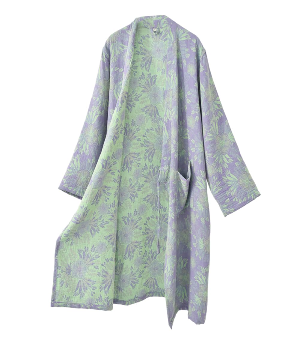 PRINCESS BRIDE Pijama de muselina suave jacquard de doble capa para mujeres y hombres, elegante bata de baño transpirable