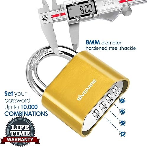 Miniatura 4 de Cerradura de combinación de 4 dígitos, candado de metal resistente, cerraduras de aleación para exteriores con grillete de acero endurecido,