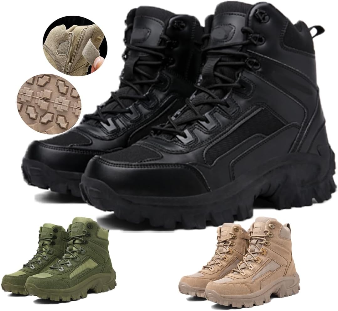 Men'S Military Tactical Work Boots Side Zipper Lightweight Army Combat Boots Durable Outdoor Work Boots Desert Boots Men'S Waterproof Tactical Hiking Boots