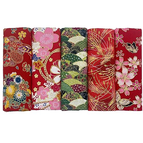 aufodara 5pcs Baumwollstoff 40x80 cm Japanische Stil Patchwork Stoffpakete Bronzing Dekostoff Baumwolle Vorgeschnittener Stoffe zum Nähen DIY Artcraft Handarbeit (Rot)