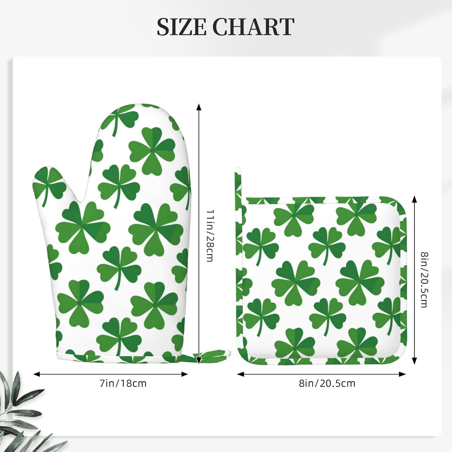 Simple Shamrock Oven Mitts and Pot Holders Sets, Home Silicone Heat Resistant BBQ Gloves for Kitchen Baking Cooking Grilling Microwave