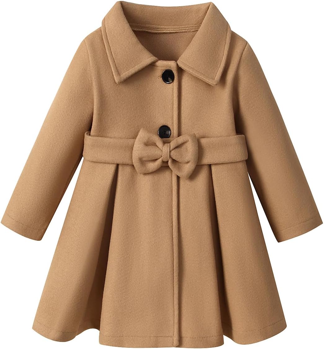 Toddler Baby Girl Clothes Jacket Coat Long Sleeve Solid Color Buttons Dress Coat Fall Winter Outfit