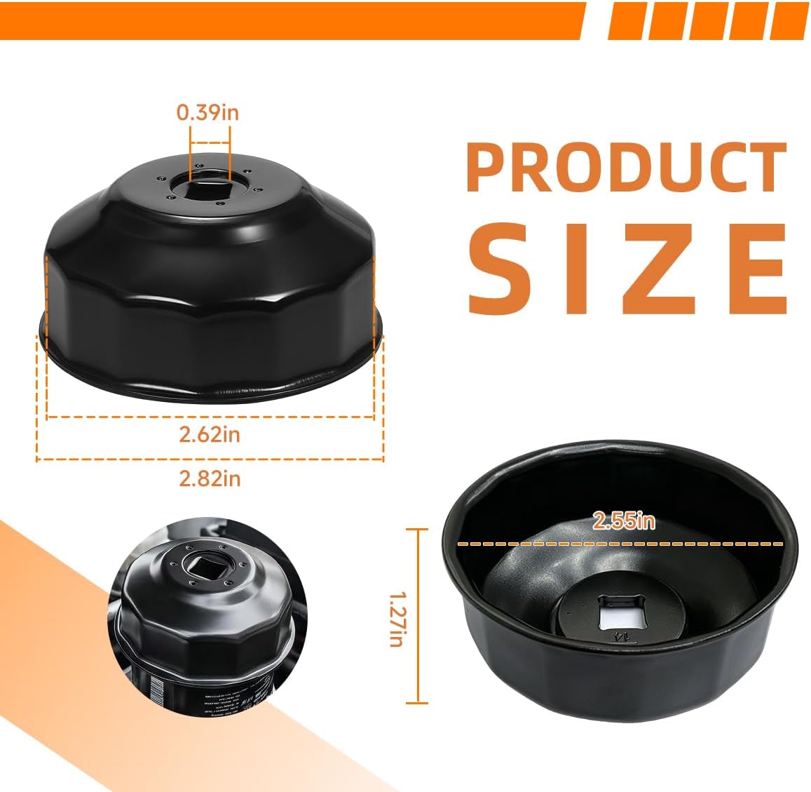 Oil Filter Wrench, 2-9/16" 65mm Heavy Duty Oil Filter Removal Tool with 3/8" Drive Port, 2520799 2540086 2830550 14 Flutes Oils Filters Cap Wrench for Sportsman Ranger RZR