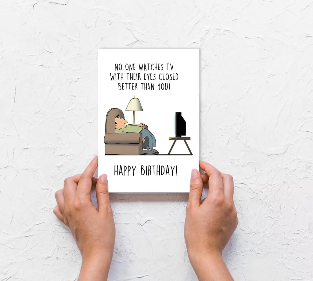 XXDJLP Funny Birthday Card for Men Women, Happy Bday Gift for Uncle, Hilarious Birthday Card for Dad, Husband, Grandpa, Humor Fathers Day Card, Watches TV with Eyes Closed Card - Image 5