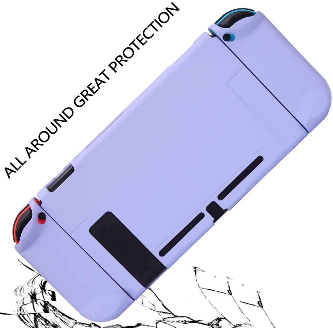YOOWA 3 in 1 Switch Dockable Case for Nintendo Switch - Protective Cover Case for Nintendo Switch and Joy-Con Controllers w/8 Thumb Grips Caps and Screen Protector - Purple