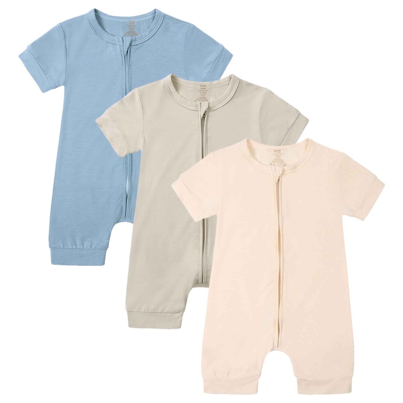 amropi Bébé Filles Lot de 3 Grenouillères Barboteuse à Fermeture Eclair Manches Courtes Bodys Combinaison