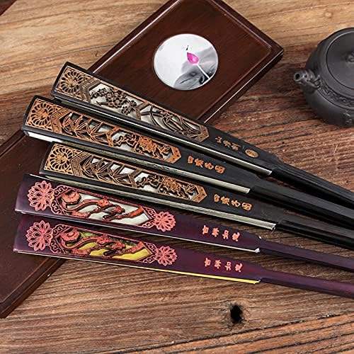 Handheld Fans, Men's Hollow Carved Fan Bone Silk Folding Fan Imitation Redwood, Ebony Daily Decorative Hand Fan Household Decoration Vintage Style Flapper Hand Fan 12.96 in