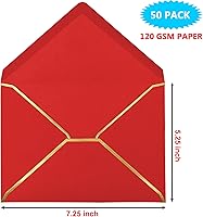 Vista 2 de Paquete de 50 sobres de 5 x 7 pulgadas para invitaciones con borde dorado, sobres autoadhesivos A7 con solapa en V para tarjetas de felicitación
