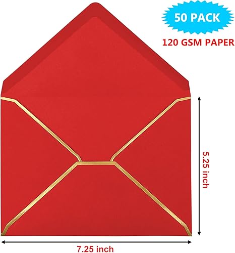 Miniatura 2 de Paquete de 50 sobres de 5 x 7 pulgadas para invitaciones con borde dorado, sobres autoadhesivos A7 con solapa en V para tarjetas de felicitación,