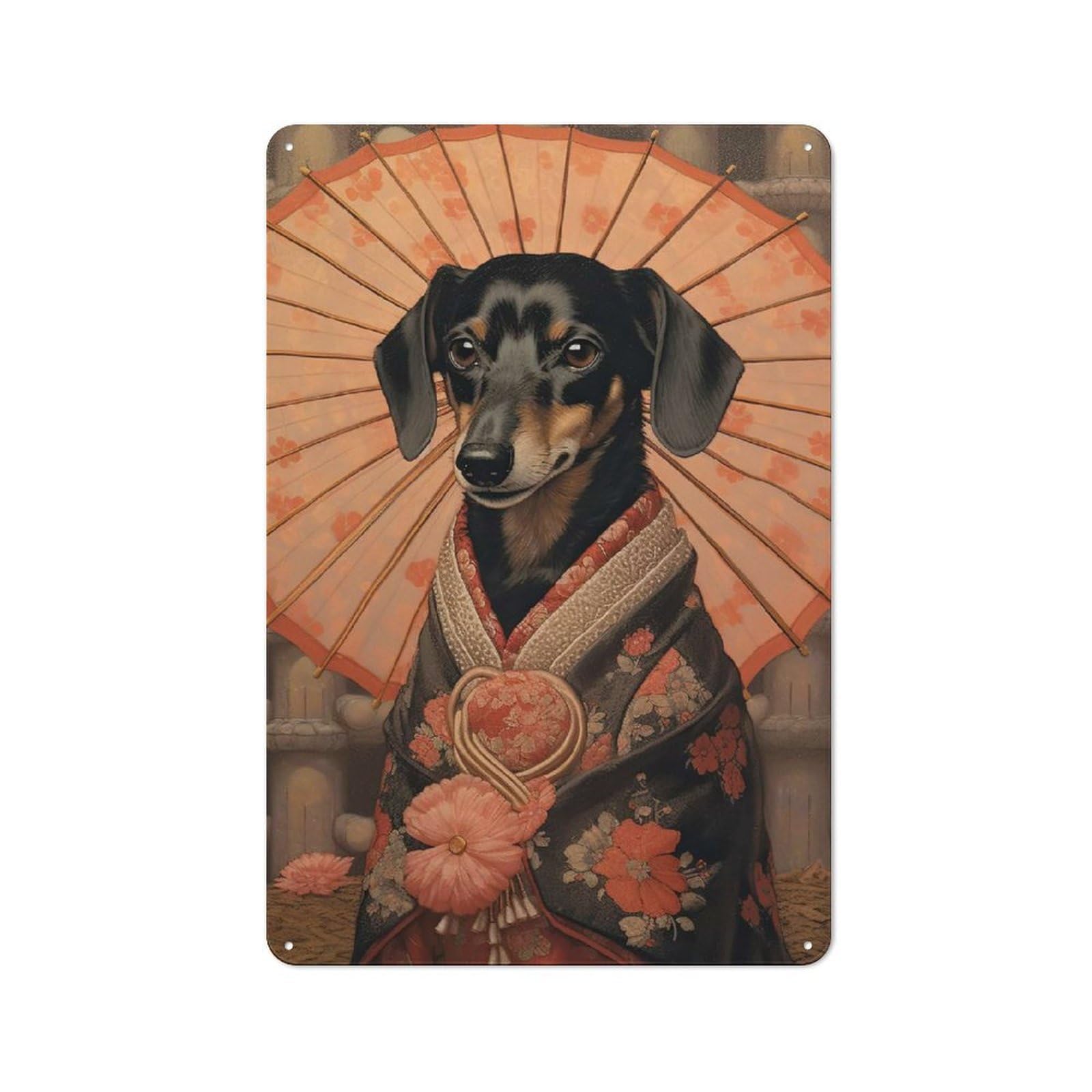 Junmoney Style-20 Dachshund Geisha Rustic Metal Sign 30X20cm, Country Vintage Country Wall Plaque For Cottage, Kitchen, Hallway Or Breakfast Nook