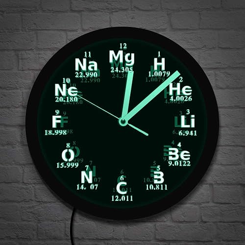 Miniatura 7 de The Geeky Days Elemento de mesa periódica Reloj de pared Ciencia Elementos químicos Iluminación LED Reloj de pared Química Ciencia Geeks y