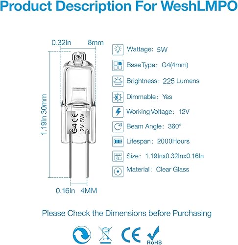 Miniatura 15 de Bombilla G4, bombillas halógenas de 12 V 20 W, 2 pines, bombillas G4 de repuesto para luz de disco debajo del gabinete, candelabros, luces
