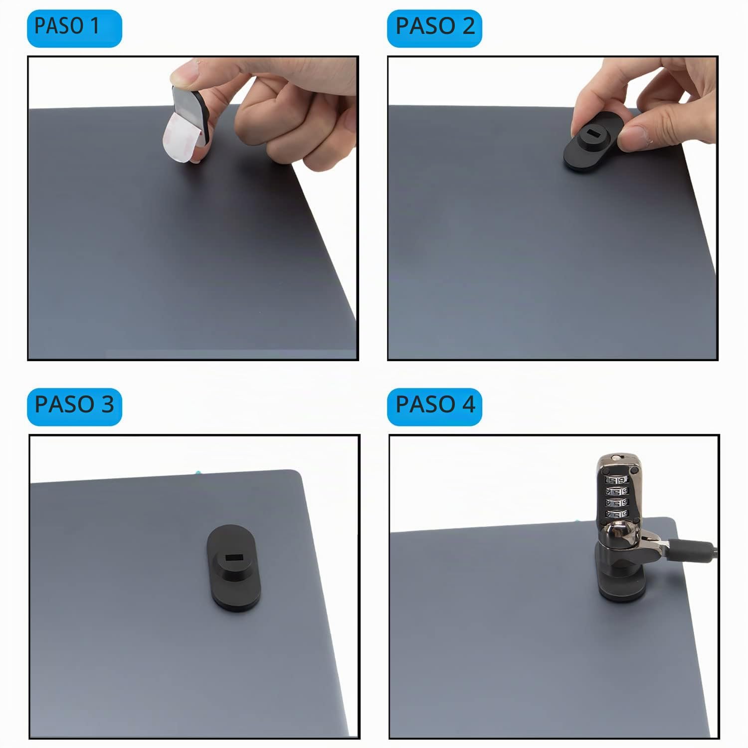 Paquete de 5 placas de seguridad autoadhesivas antirrobo con ranura para cables para bloquear computadoras portátiles, Mac Book, tabletas, iPad u otra computadora (negro)
