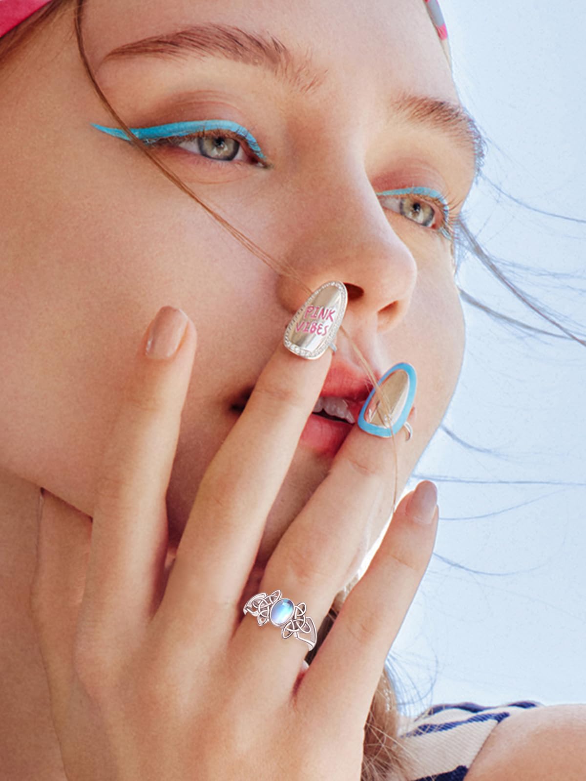 KINGWHYTE Keltischer Ring Sterling Silber Edelstein Ring Verstellbarer Offener Ring Keltischer Schmuck Geschenke für Frauen Frau Freundin Schwester Freunde