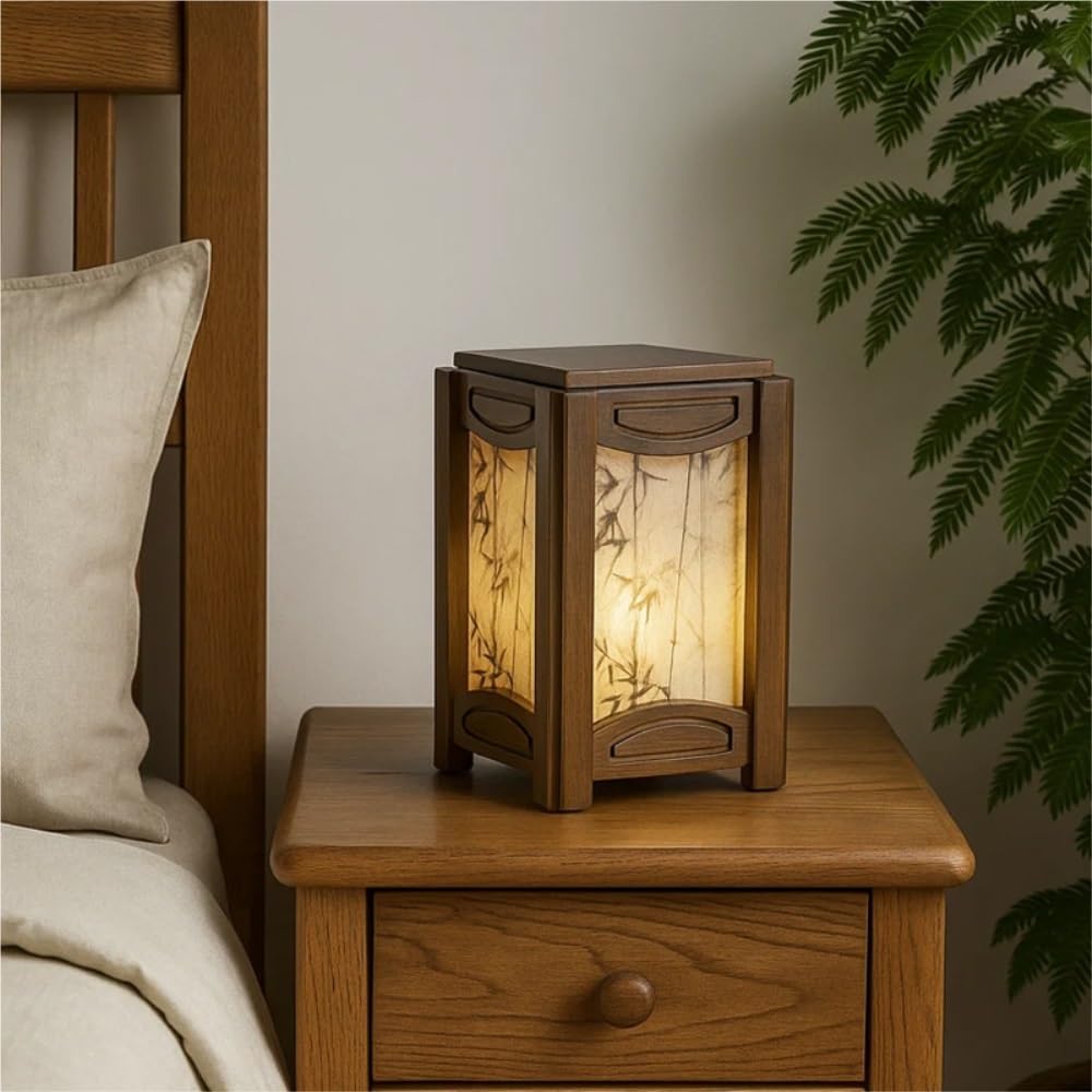 Lampada da tavolo in legno cinese, luce ambientale sul comodino | Legno massello, stile cinese, controllo touch, luce ambientale, arredamento della camera