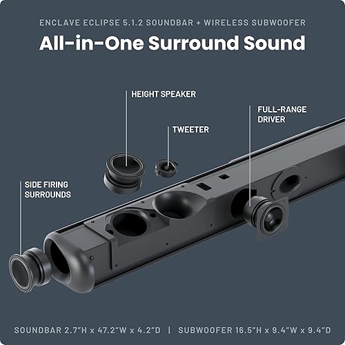 Miniatura 4 de Enclave Eclipse 5.1.2 Dolby Atmos Barra de sonido con subwoofer inalámbrico de 8 pulgadas, incluye 11 controladores personalizados y subwoofer de 8