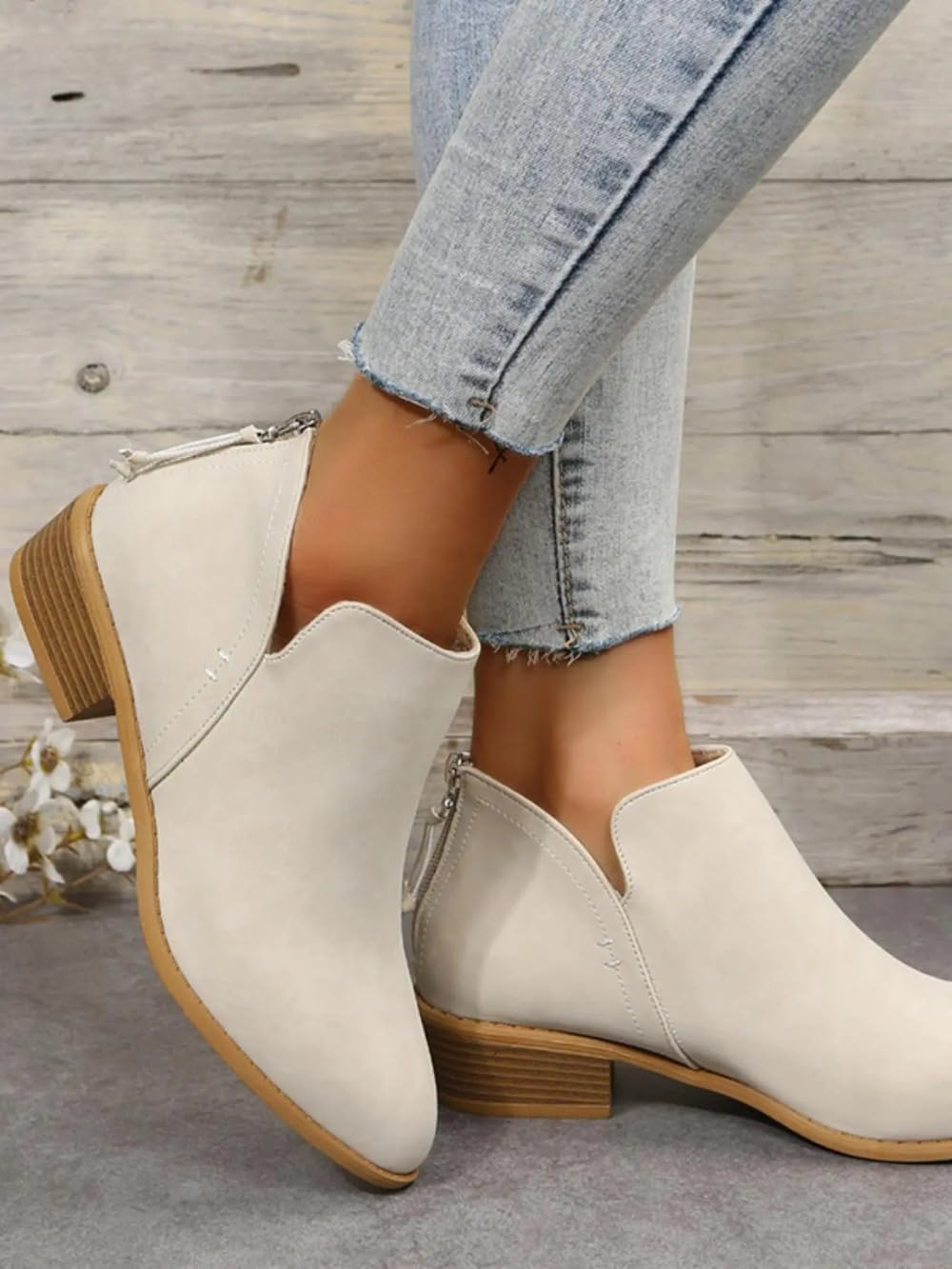 Stivali da donna alla moda tinta unita comfort caviglia Western