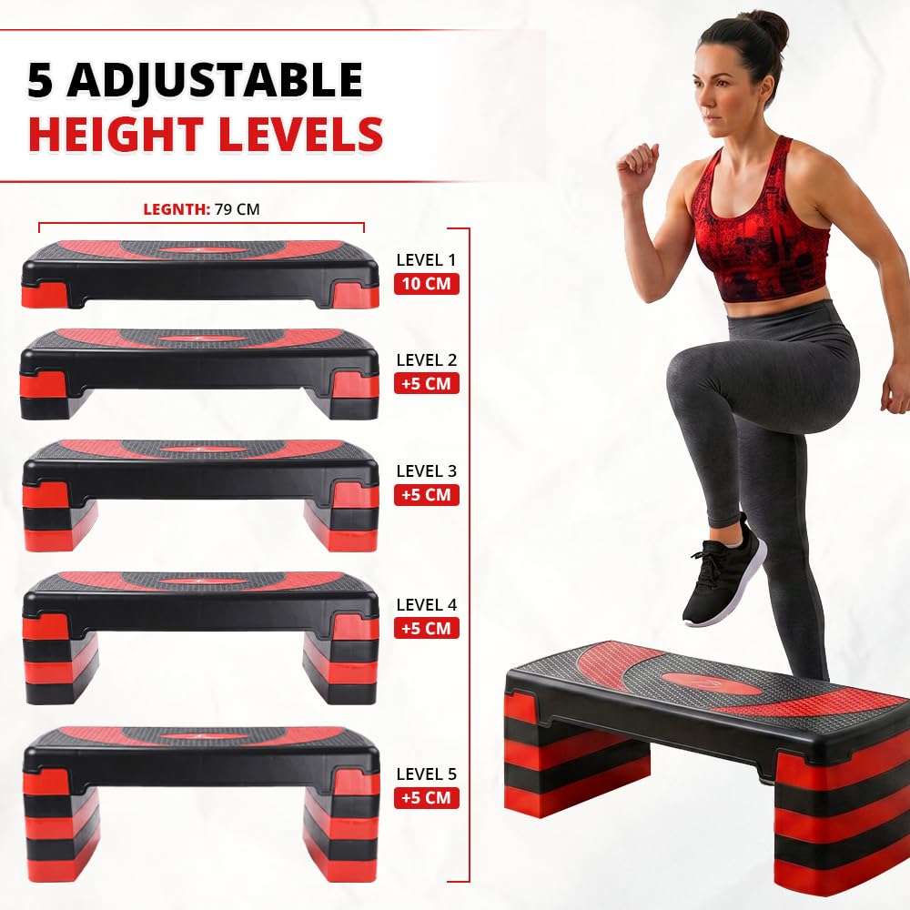 Stepper fitness con 5 livelli di altezza regolabili 10-30 cm, piattaforma antiscivolo per esercizi aerobici