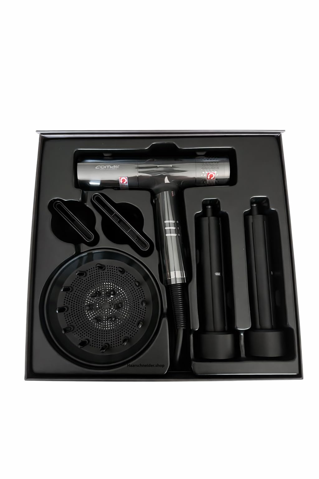 Comair T Magnetic Haartrockner Airstyler Hairtsyler + Rotschopf24 Tasche | Föhn mit BLDC High-Speed-Motor 110.000 U/min, 5 Magnetaufsätze, LCD, 1200 W und leiser Salonqualität