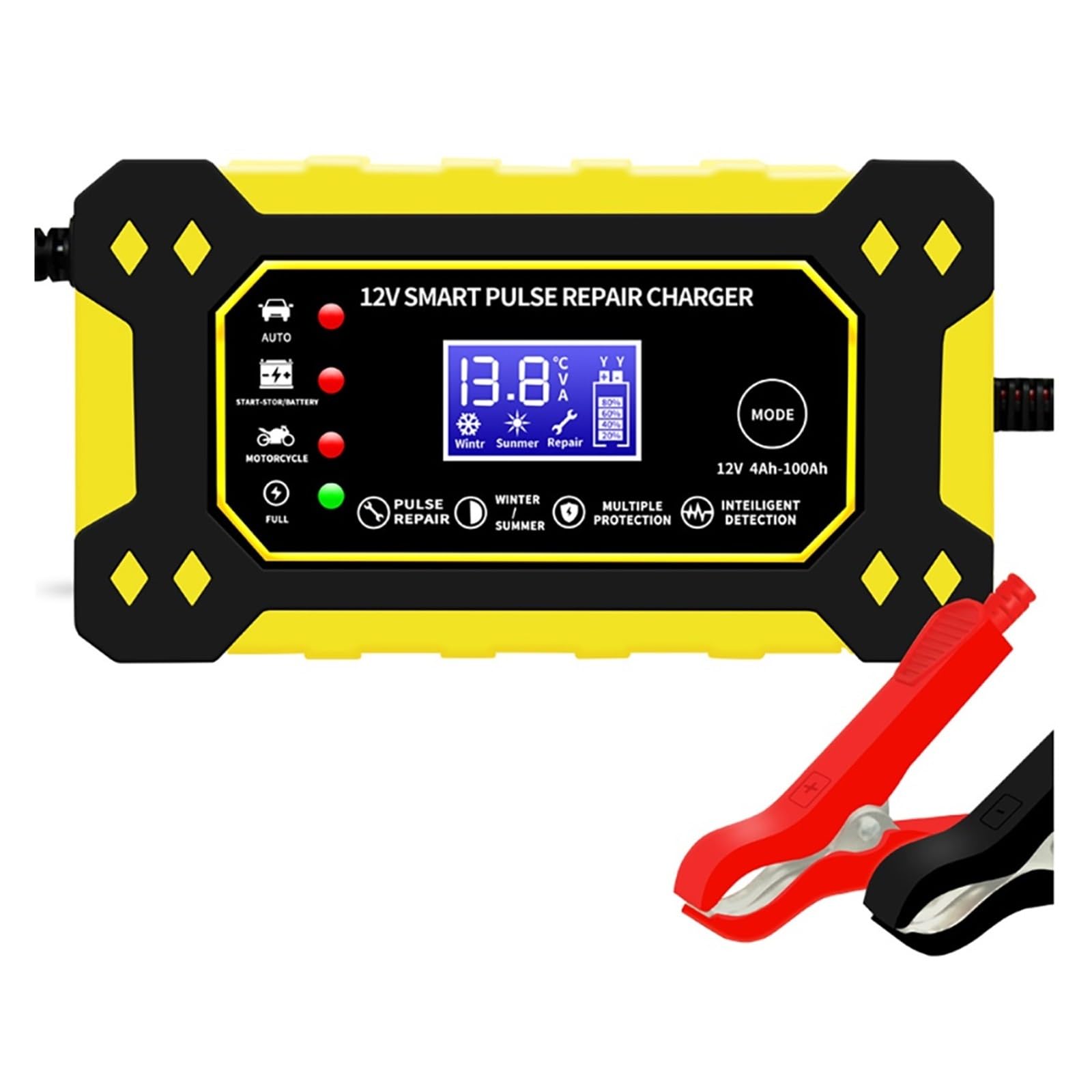 Ładowarka Samochodowa 12V 6A Wielokrotna Ochrona W Pełni Automatyczna Inteligentna Do Naprawy Impulsów Z Wyświetlaczem LCD Precyzyjne łAdowanie(Yellow)