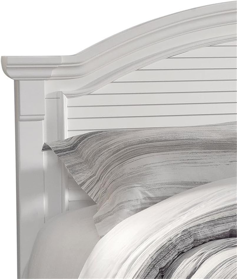BOWERY HILL Modern Farmhouse Queen Panel Bed, Solid Wood and MDF, Eggshell White Finish, Decorative Louvered Inserts, 69.75" W x 89" D x 56.38" H, Handcrafted Design for Bedroom Use