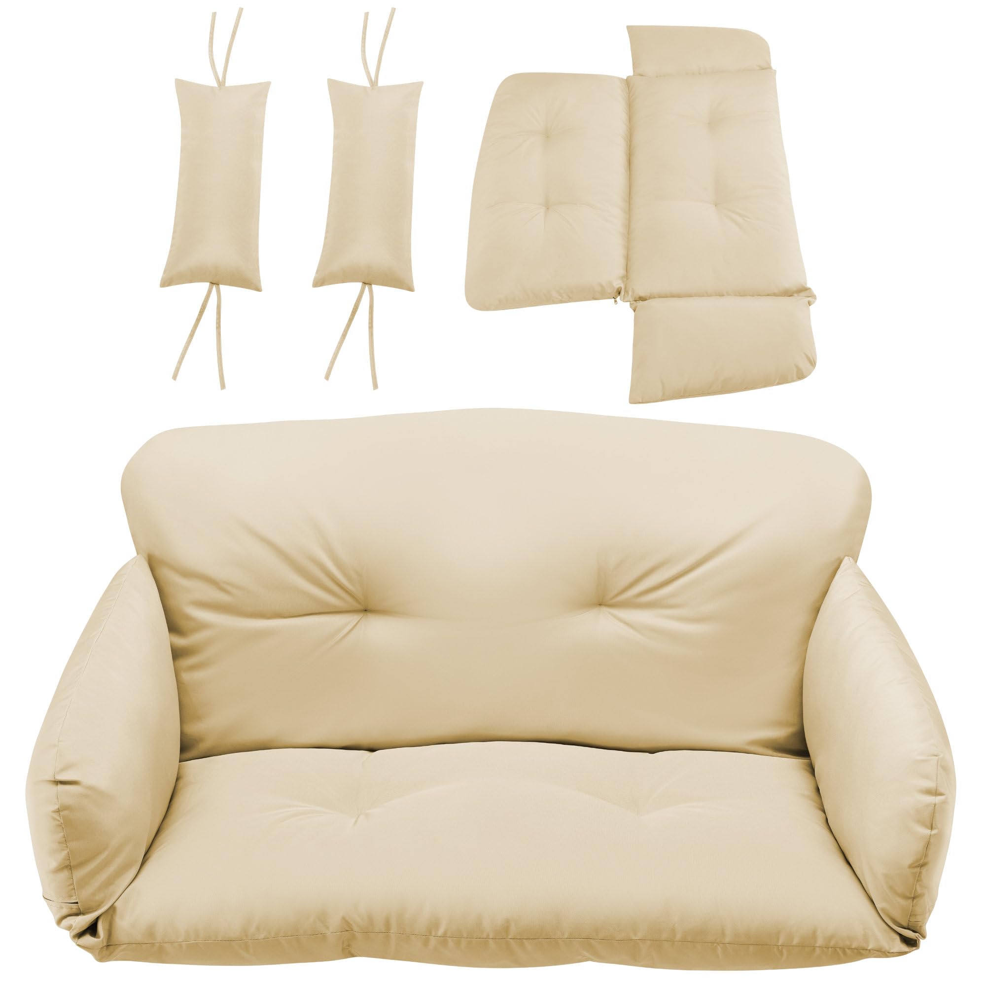 Hängesessel für 2 Personen mit Gestell | Creme | XXL Hängeschaukel für Indoor und Outdoor | Inkl. Kissen und Auflagepolster | Hängesessel Outdoor, Gartenschaukel, Schaukelstuhl