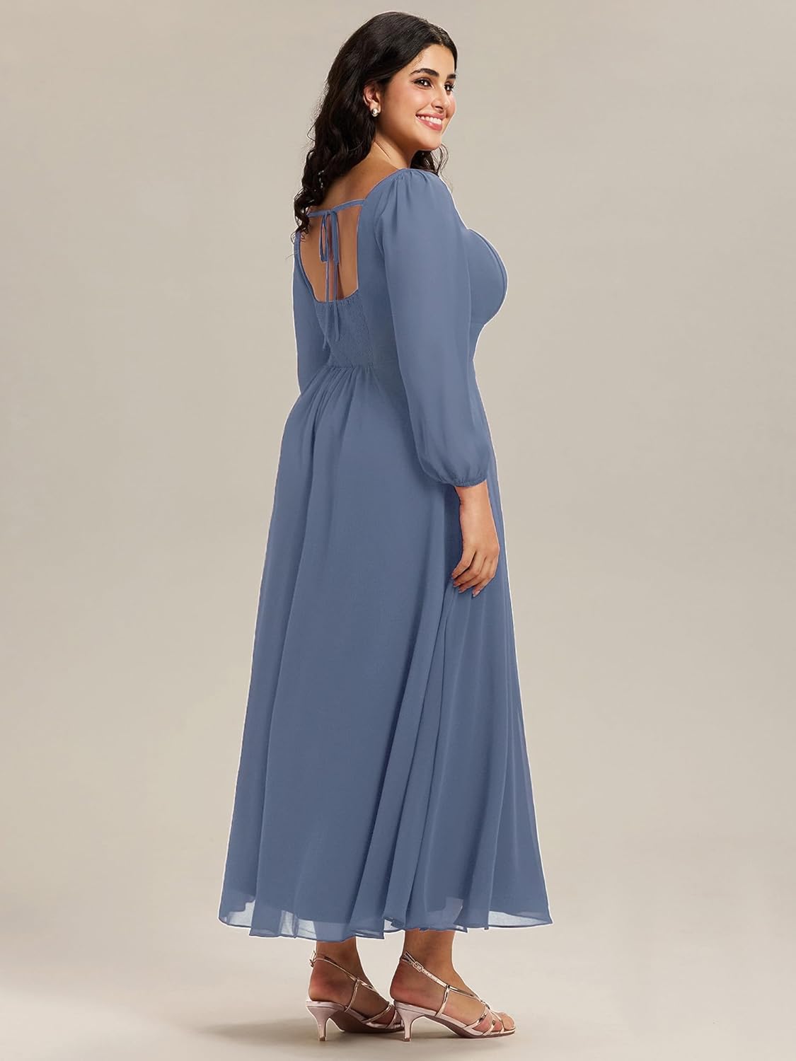 Ever-Pretty Plus Womens Long Sleeve Winter Formal Wedding Guest Dress Chiffon Plus Size Bridesmaid Dresses for Curvy Women - Image 5