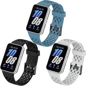 Strap for Samsung Galaxy Fit 3 Bands, Soft Silicone Sport Breathable Replacement Watch Strap for Galaxy Fit3 Smart Watch Men Women Black+Light Grey+Advanced Blue