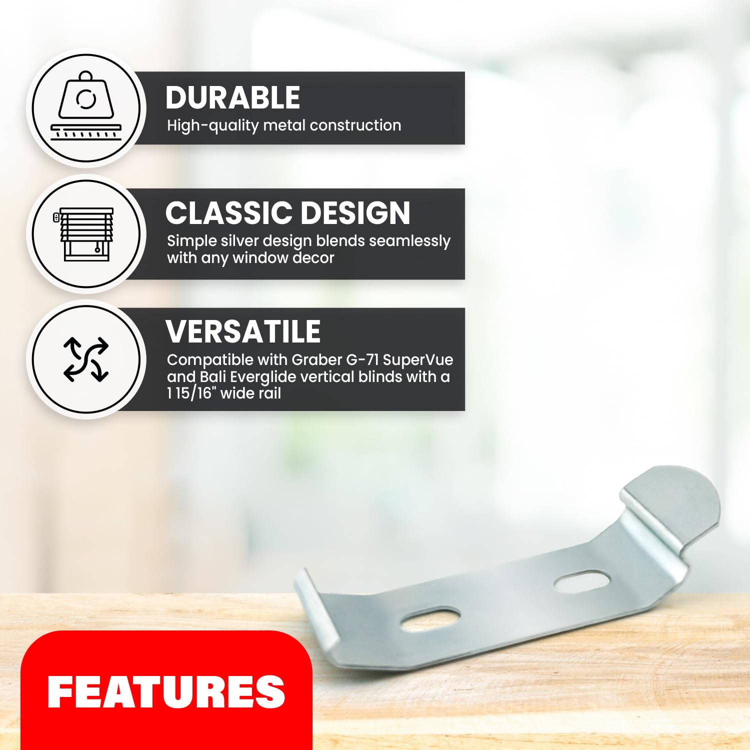 Amazing Drapery Hardware Vertical Blind Bracket Clips for 1-15/16 Inch Headrail with Mounting Screws and Plugs - 3 Pack