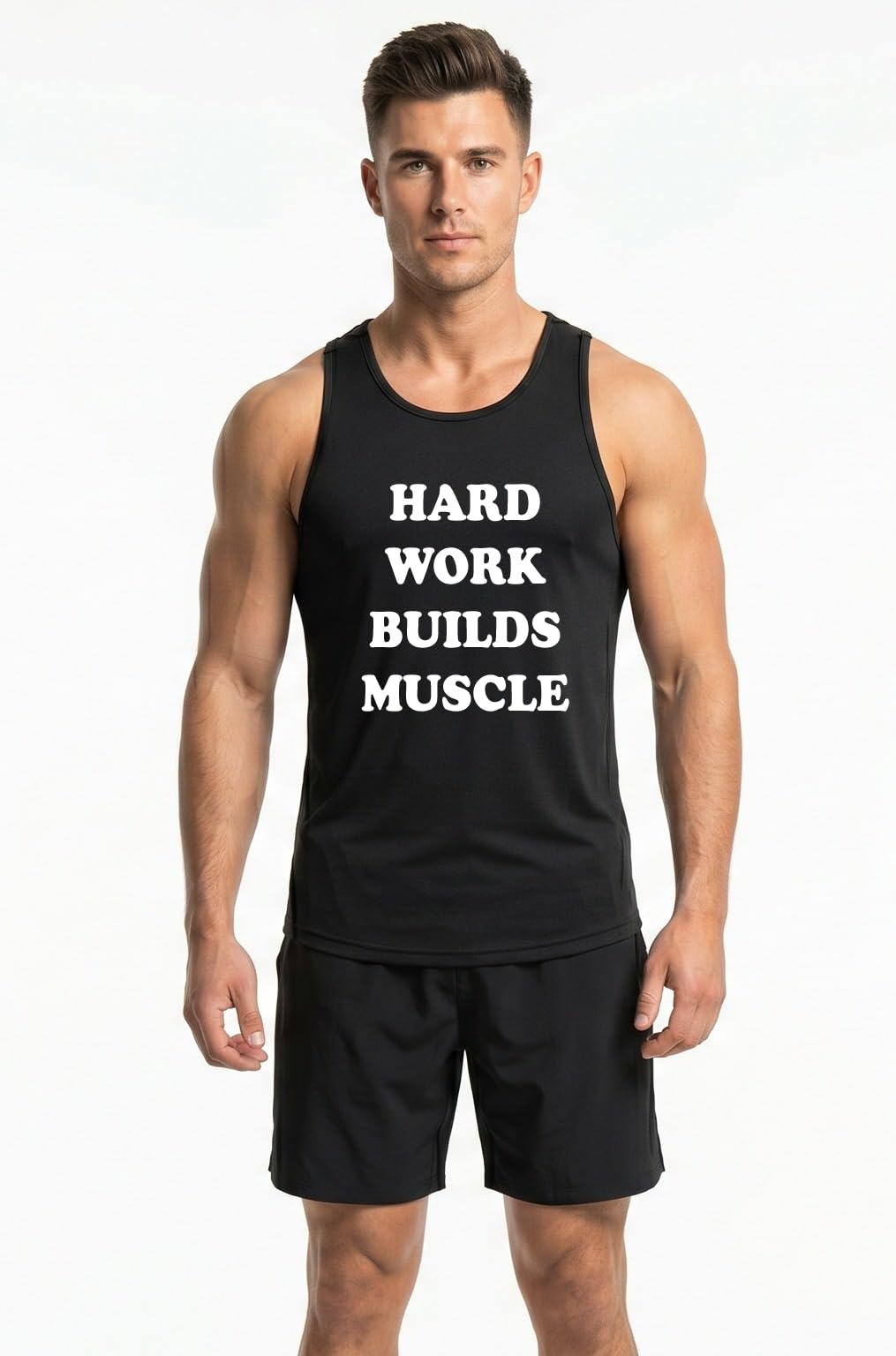 Men's Hard Work Builds Muscle Printed Gym Vest, Black-image-24