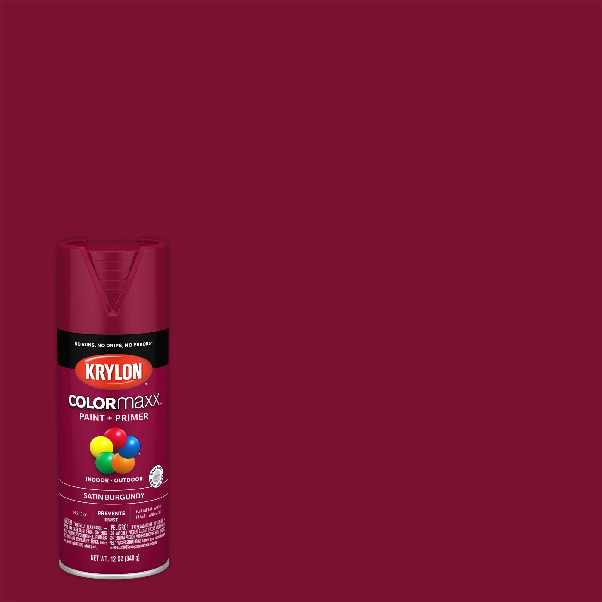 Krylon K05560007 COLORmaxx Spray Paint and Primer for Indoor/Outdoor Use, Satin Burgundy, 12 Ounce (Pack of 1)
