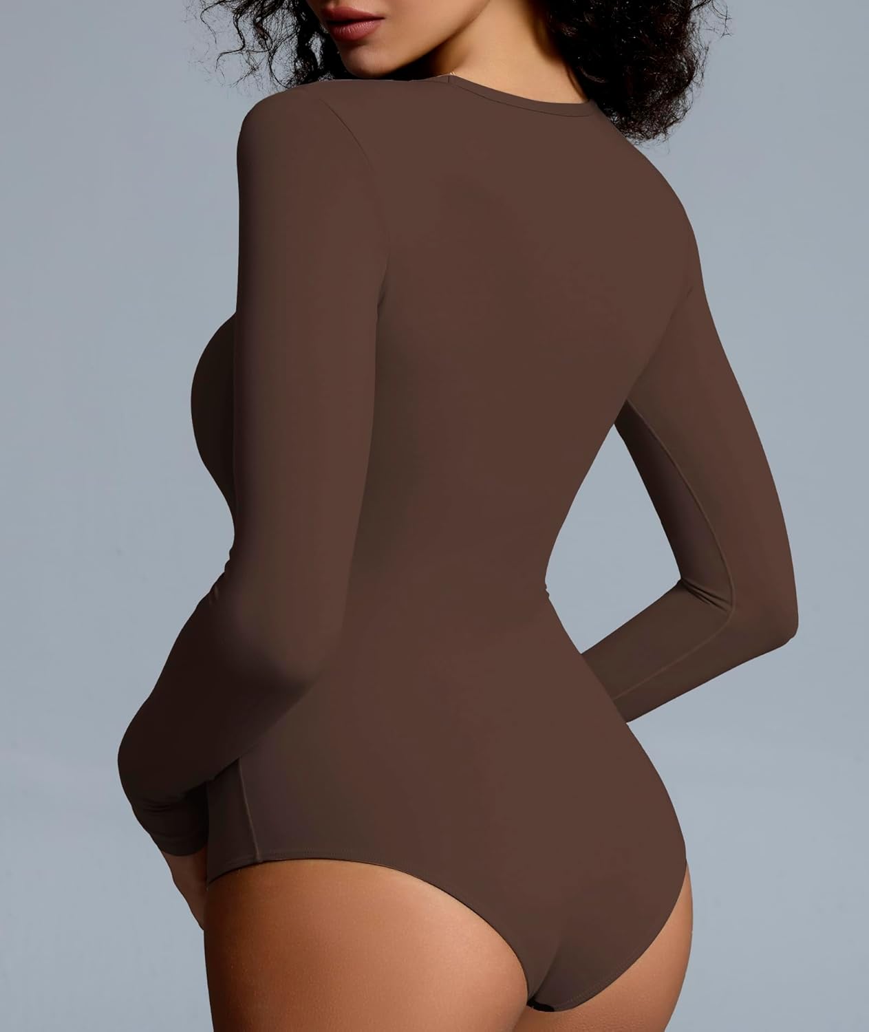 Women’s Crew Neck Long Sleeve Bodysuits - Double lined Body Suit T Shirts Basic | Top Fall Winter Outfit - Image 2