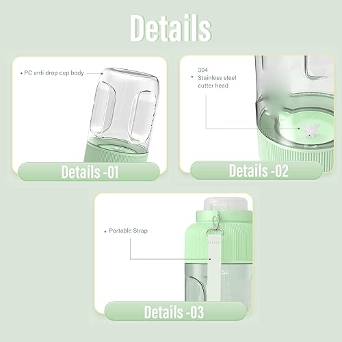 Miniatura 9 de Licuadora portátil, licuadora de mano pequeña de 40.6 fl oz para batidos y batidos, mini licuadora fresca exprimidora con motor más fuerte de 18000