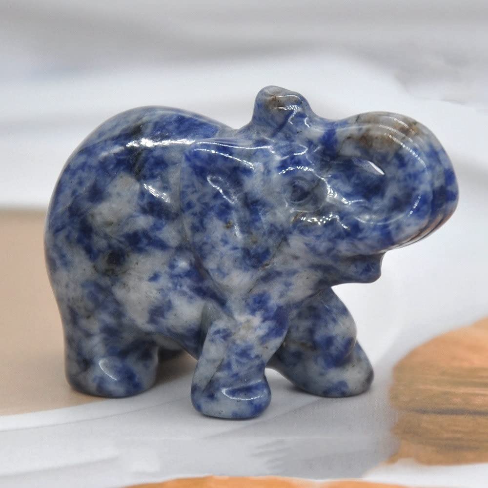 HXSCOO 1PCS Elephant Statue Figurine Natural Crystal Amethyst Rose Quartz jasper Animals Stone Carved Feng Shui Home Office Craft Decor (Color : Blue Spot Jade, Size : 1.5 Inch)